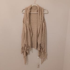 NWT 2Chic Beige Crochet Weave Vest With Tassles O/S